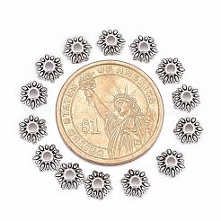 チベット風ビーズキャップ  鉛フリー＆ニッケルフリー＆カドミウムフリー  花  アンティークシルバー  約8mm長  厚さ2.5mm  穴：2mm&nbsp;LFH10352Y-NF