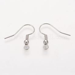 真鍮のピアスフック  ビーズと水平ループ付き  プラチナ  19mm  穴：1.5mm  ピン：0.7mm&nbsp;LS-KK-Q261-3