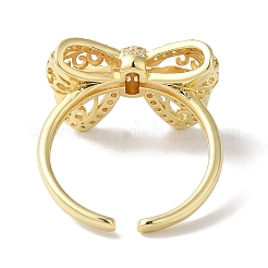 Bowknot Brass Micro Pave Clear Cubic Zirconia Open Cuff Rings for Women&nbsp;RJEW-C098-24G