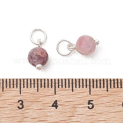 天然梅の花トルマリンペンダント  ファセットラウンドチャーム  304ステンレススチール製丸カン付き  銀  10x6mm  穴：3.5mm&nbsp;PALLOY-JF05440-03