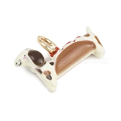 304ステンレススチールエナメルペンダント  犬の形のチャーム  ゴールドカラー  サドルブラウン  11.5x20x6mm  穴：3.5mm&nbsp;LS-STAS-L312-01G-02
