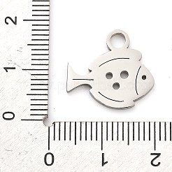 変色防止304ステンレススチールペンダント  レーザー切断  魚のチャーム  ステンレス鋼色  16x17x1mm  穴：2.5mm&nbsp;STAS-R134-05P