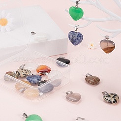 20Pcs 10 Style Heart Natural Gemstone Pendants&nbsp;G-LS0002-16