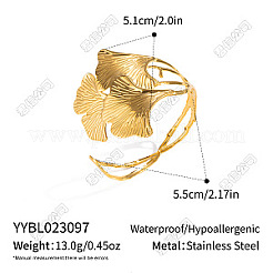 304ステンレススチール製ヴィンテージリーフオープンカフバングル（女性用）  18KGP本金メッキ  内径：2.17インチ（5.5cm）&nbsp;EU1082