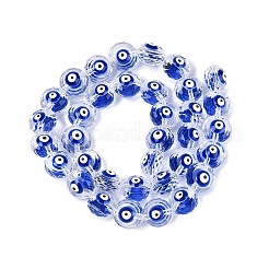 ガラスエナメルビーズ連売り  ナザールボンジュウ模様とフラットラウンド  多面カット  ブルー  10x6~8mm  穴：1~1.2mm  約35個/連  12.99~13.39インチ（33~34cm）&nbsp;GLAA-Q112-01A-02