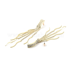 Clear Cubic Zirconia & Crystal Rhinestone Long Tassel Dangle Stud Earrings&nbsp;EJEW-C037-07E-LG