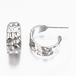 真鍮ハーフフープピアス  スタッドピアス  ハンマー  ニッケルフリー  プラチナメッキ  20~23x18x8mm  ピン：0.7mm&nbsp;KK-R117-042P-NF