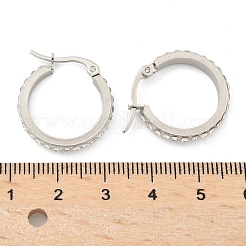 304ステンレススチールフープピアス  ポリマークレイとラインストーン付き  リング  ステンレス鋼色  クリスタル  22x21x3.5mm  ピン：1x0.8mm&nbsp;EJEW-N0031-11P