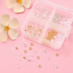 40個2色環境に優しいプラスチック製ピアスフック  耳ワイヤー  304ステンレススチールビーズと水平ループ、真鍮丸カン60個、プラスチック製イヤーナット60個付き  ゴールデン·ステンレス鋼色  15.5x8x0.7mm  穴：1.2mm  24ゲージ  ピン：0.5mm  20個/カラー&nbsp;DIY-YW0007-13