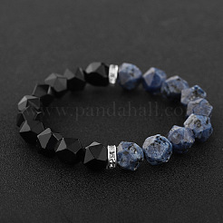Natural Black Onyx(Dyed & Heated) & Sodalite Faceted Round Stretch Bracelets for Men&nbsp;WG80103-01