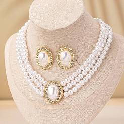 Oval Imitation Pearl Stud Earrings & Beaded Necklaces Sets for Women&nbsp;FS-WGE3419-01