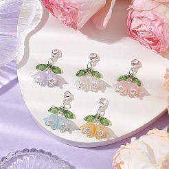 5個 5色フラワーアクリル＆シェルパールペンダントデコレーション  304ステンレススチール製カニカン留め具、バッグ飾り用チャーム  ミックスカラー  30mm  1pc /カラー&nbsp;HJEW-TA00282