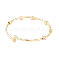 Adjustable Brass Colorful Enamel Evil Eye Open Cuff Bangles for Women&nbsp;BJEW-S147-18G-C