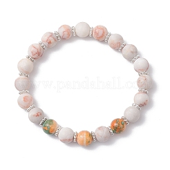 Frosted Natural & Synthetic Mixed Gemstone Round Beaded Stretch Bracelets for Women Men&nbsp;BJEW-JB12471-03