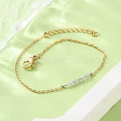 304ステンレススチール天然ラブラドライトビーズリンクブレスレット  女性用アズキチェーンブレスレット  イオンプレーティング（ip）  ゴールド  6-1/8インチ（15.5cm）&nbsp;BJEW-A036-15G