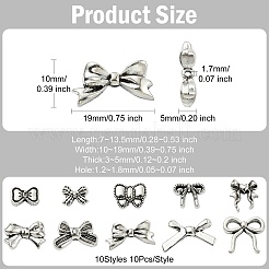 100個10スタイルチベットスタイル合金ビーズ  蝶結び  アンティークシルバー  7~13.5x10~19x3~5mm  穴：1.2~1.8mm  10個/スタイル&nbsp;FIND-CJ0003-95