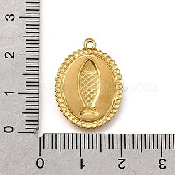 304ステンレスペンダント  イオンプレーティング（ip）  魚のチャームが付いた楕円形  ゴールドカラー  23.5x17x2mm  穴：1.2mm&nbsp;STAS-C122-05G