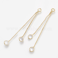真鍮製ベネチアンチェーンタッセルペンダント  キュービックジルコニア付き  透明  18KGP本金メッキ  47mm  穴：1.5mm&nbsp;KK-S348-058