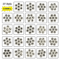 27 Style Flat Round with Black Letter & Heart Acrylic Luminous Beads&nbsp;SACR-YW0001-37