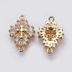 真鍮製マイクロパヴェキュービックジルコニアコネクター  カドミウムフリー＆鉛フリー  クロス  ゴールドカラー  20x14x3.5mm  穴：1.5mm&nbsp;ZIRC-E144-12G