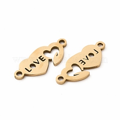 201ステンレススチールコネクタチャーム  ダブルハートは愛とリンクします  ゴールドカラー  7.5x18x1mm  穴：1.4mm&nbsp;STAS-K251-096G