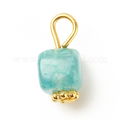 天然石瑪瑙ペンダント  ゴールデンメッキ鉄パーツ  キューブ  ターコイズ  14~16x7~8x6~7.5mm  穴：2~4mm&nbsp;PALLOY-JF01586-02