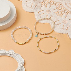 3Pcs 3 Style Natural White Jade & Moonstone & Synthetic Hematite Beaded Stretch Bracelets Set&nbsp;BJEW-JB09120