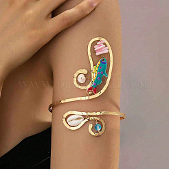 Bohemian Ocean Alloy & Resin & Plastic Pearl Fish Spiral Cuff Arm Bangles for Women&nbsp;WGA2359-03