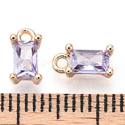 真鍮キュービックジルコニアチャーム  長方形  本金メッキ  ラベンダー  8x4x3mm  穴：1.2mm.&nbsp;X1-KK-S350-367P