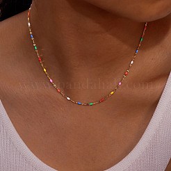 Stainless Steel Colorful Enamel Dapped Chain Necklaces for Women&nbsp;PW-WG600F4-01