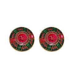 フラットラウンド合金のスタッドのピアス  ラインストーン付き  ゴールドカラー  30mm&nbsp;WGD430D-01