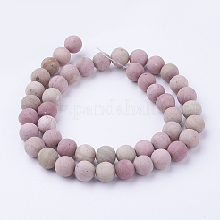 Frosted Natural Rhodonite Round Bead Strands&nbsp;G-G735-09F-8mm