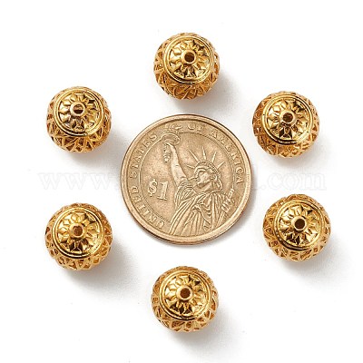 中空真鍮ビーズ  ラウンド  18KGP本金メッキ  13x14mm  穴：1.6mm&nbsp;KK-L184-75B-1