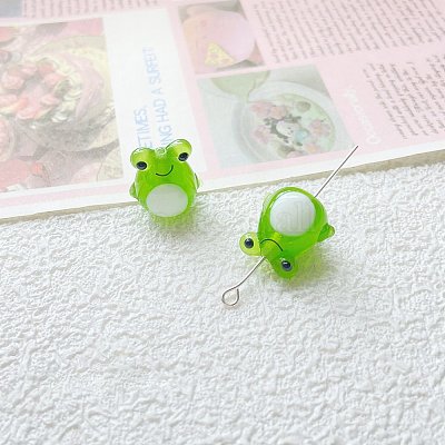 手作りランプワークビーズ  グリーン  カエル  15x15mm&nbsp;PW-WGAEF60-01-1