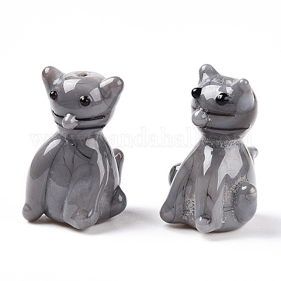 手作りランプワークビーズ  猫の形  グレー  21x14.5x12.5mm  穴：1.8mm&nbsp;LAMP-T021-19A-1