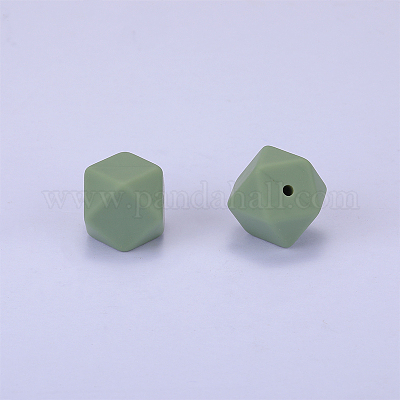 六角形のシリコンフォーカルビーズ  ミディアムシーグリーン  23x17.5x23mm  穴：2.5mm&nbsp;SI-JX0020A-104-1