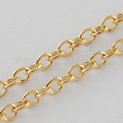 アイアン製アズキチェーン  溶接されていない  スプールで  オーバル  ライトゴールドメッキ  4x3x0.7mm  約328.08フィート（100m）/ロール&nbsp;CH-S097-1
