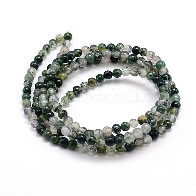 Natural Moss Agate Round Bead Strands&nbsp;G-J303-07-4mm-1