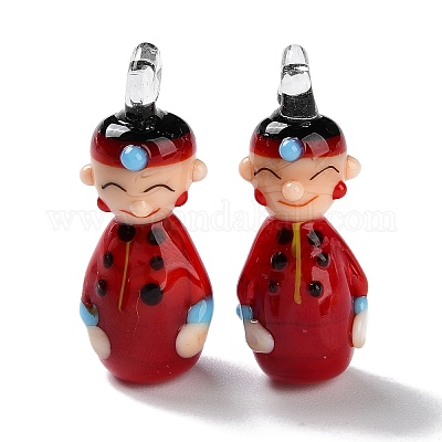 手作りランプワークペンダント  人間  レッド  33x13x10.5mm  穴：3mm&nbsp;LAMP-L078-005A-1