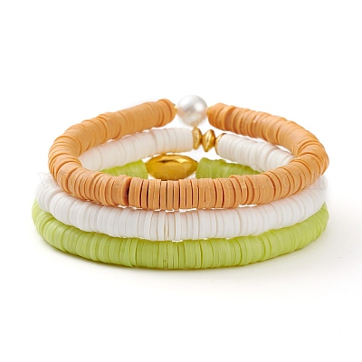 3Pcs 3 Styles Polymer Clay Heishi Beads Stretch Bracelets Sets&nbsp;BJEW-JB05920-1