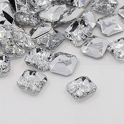 アクリルラインストーンボタン  2穴  多面カット  八角形  クリスタル  11x11x4mm  穴：1mm&nbsp;BUTT-J007-01-B-1