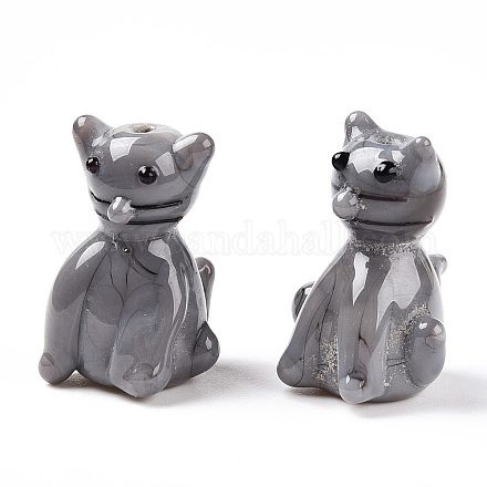 手作りランプワークビーズ  猫の形  グレー  21x14.5x12.5mm  穴：1.8mm&nbsp;LAMP-T021-19A-1