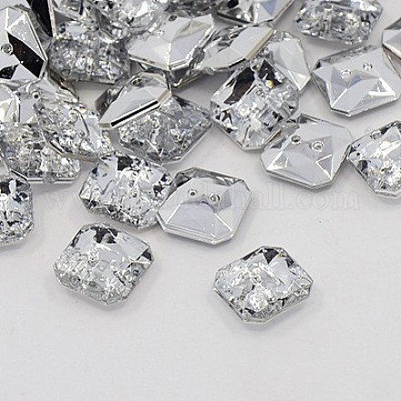 アクリルラインストーンボタン  2穴  多面カット  八角形  クリスタル  11x11x4mm  穴：1mm&nbsp;BUTT-J007-01-B-1