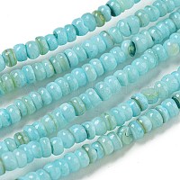 染め天然淡水シェルビーズ連売り  ロンデル  淡いターコイズ  1~4.5x4~4.5x2~4.5mm  穴：0.5mm  約159個/連  15.12''（38.4センチメートル）&nbsp;X1-BSHE-G039-07C