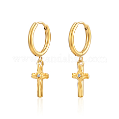 304 Stainless Steel Cross Earrings with Rhinestone for Women