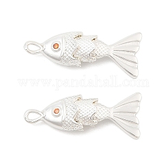 Brass Micro Pave Clear Cubic Zirconia Pendants, Fish Charms, Silver, 22x9x5mm, Hole: 1mm