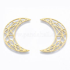 201 Stainless Steel Filigree Joiners Links, Moon, Golden, 35x26x1mm