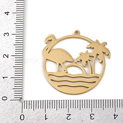 ステンレスペンダント201個  ココナッツの木とフラミンゴのあるフラットラウンド  ゴールドカラー  29.5x30x1mm  穴：1.5mm&nbsp;LS-STAS-I344-03G