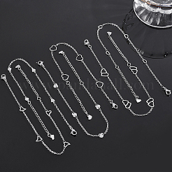 6Pcs 6 Styles 304 Stainless Steel Cable Chain Anklets&nbsp;AJEW-UN0001-12
