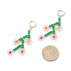 女の子の女性のための生命のぶら下がっているフープピアスのきらめくファセットビーズの花  模造オーストリアクリスタルガラスビーズロングドロップピアス  ゴールドカラー  カラフル  73mm  ピン：0.7mm&nbsp;X1-EJEW-TA00022